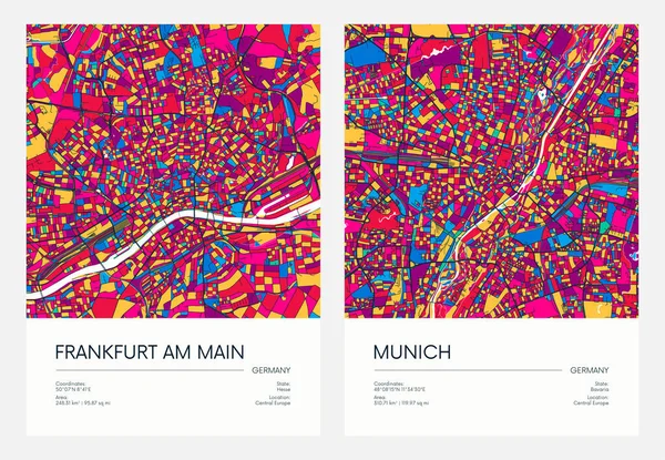 Kleur Gedetailleerde Routekaart Stedelijke Stratenplan Stad Frankfurt Main München Met Rechtenvrije Stockvectors