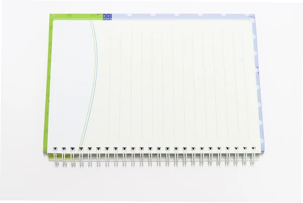 Notebook fundo aberto visão direita com uma encadernação espiral — Fotografia de Stock