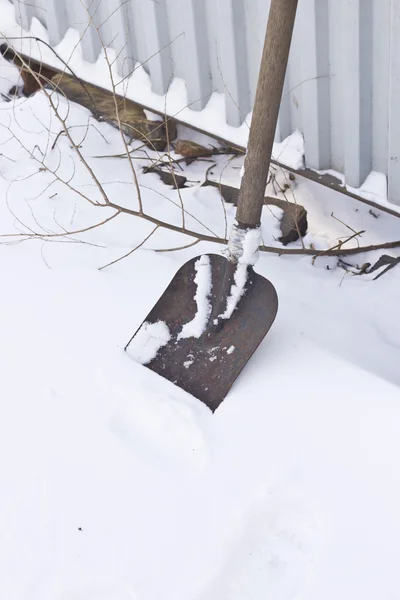 Лопата и снег — стоковое фото