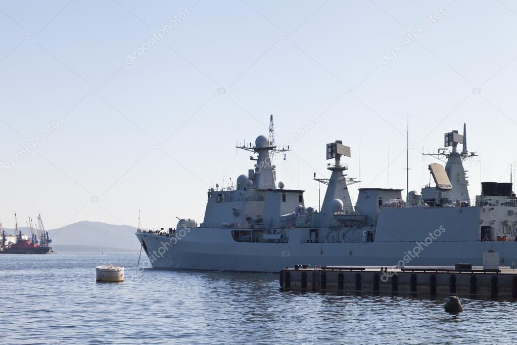 The military ships at the mooring