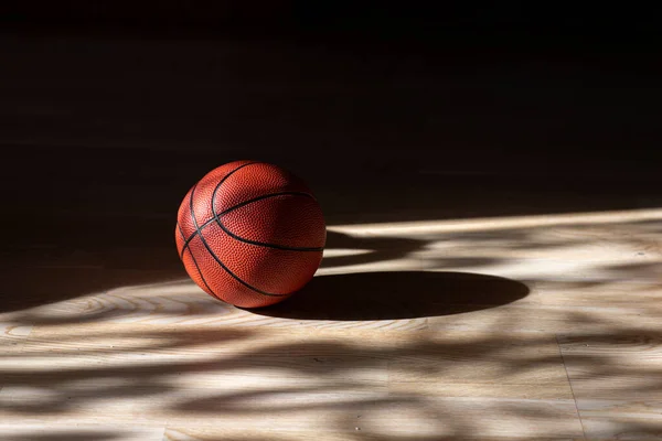 Basketball Hardwood Court Floor Natural Lighting Workout Online Concept Horizontal — Stock Photo, Image