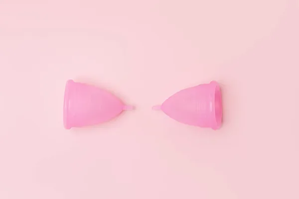Menstruációs Csésze Rózsaszín Háttér Felülnézet Lapos Fekvés Másolás — Stock Fotó