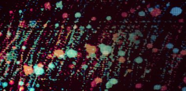 Aydınlatılmış büyük ekranın yakın çekimi. Yatay dijital tema posteri, tebrik kartları, başlıklar, web sitesi ve uygulama