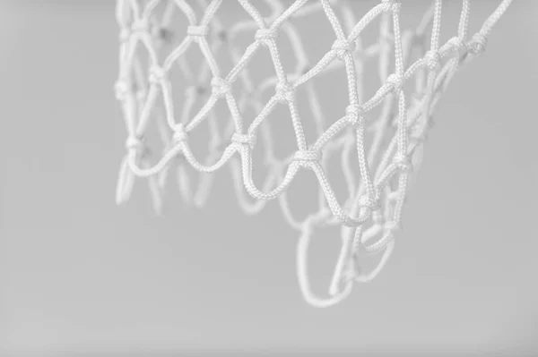 Empty Swooshing Basketball Net Close Met Grijze Achtergrond Horizontale Sport — Stockfoto