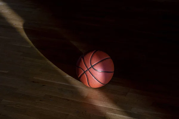 Basketball Hardwood Court Floor Natural Lighting Workout Online Concept Horizontal — Stock Photo, Image