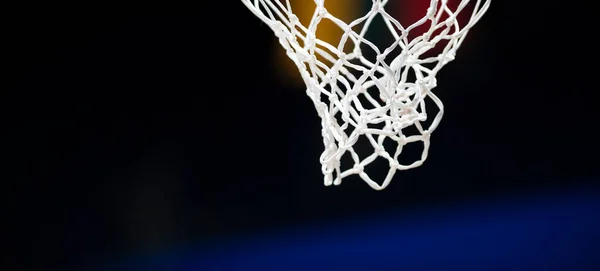 Basketbal Hoepels Tegen Donkere Achtergrond Banner Art Concept Horizontale Sport — Stockfoto