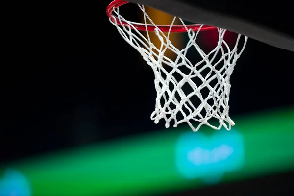 Basketbal Hoepels Tegen Donkere Achtergrond Banner Art Concept Horizontale Sport — Stockfoto