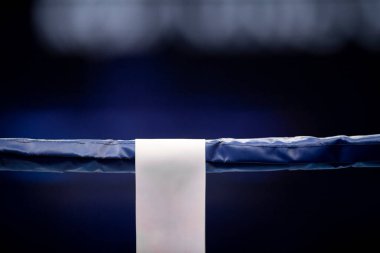 Boks, Muay Thai ve spot ışıklarıyla kickboks ringleri. Dikey spor temalı poster, tebrik kartları, başlıklar, web sitesi ve uygulama. Profesyonel spor konsepti.