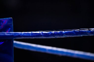 Boks, Muay Thai ve spot ışıklarıyla kickboks ringleri. Dikey spor temalı poster, tebrik kartları, başlıklar, web sitesi ve uygulama. Profesyonel spor konsepti.