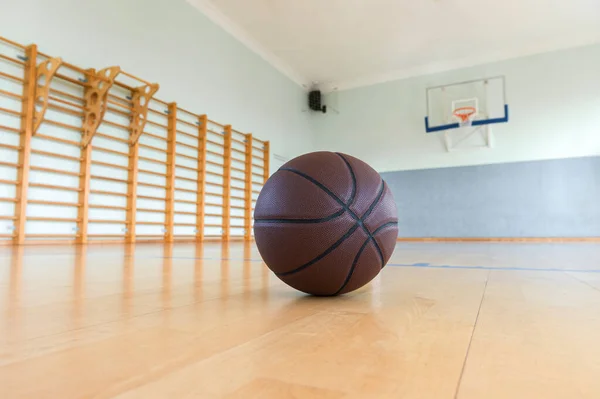 Basquete Chão Quadra Madeira Com Iluminação Natural Horizontal Esporte Tema — Fotografia de Stock