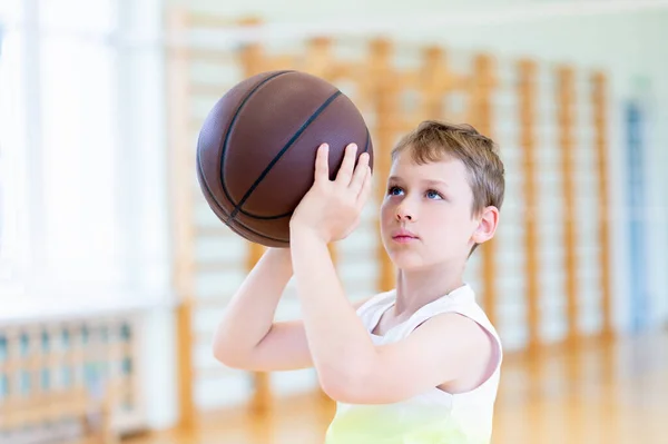 School Kid Playing Basketball Physical Education Lesson Horizontal Education Poster — Stock Photo, Image