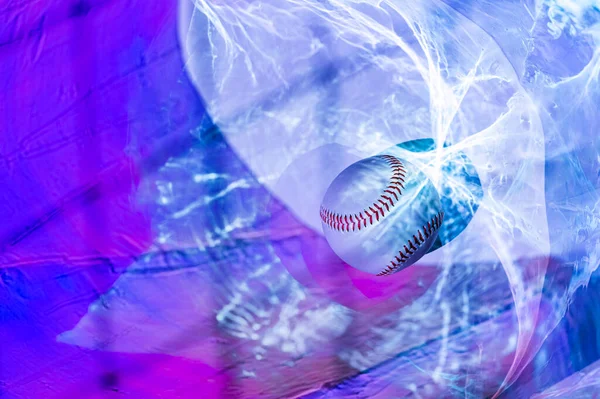 Pelota Béisbol Sobre Fondo Colores Holográficos Cartel Tema Deportivo Horizontal —  Fotos de Stock