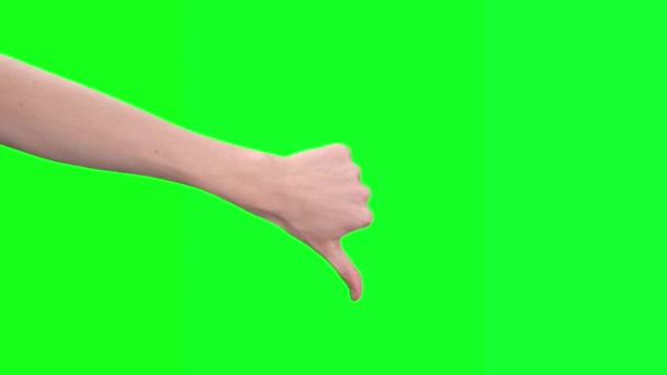 Hand Toont Duimen Naar Beneden Samenstelling Van Het Groene Scherm — Stockvideo