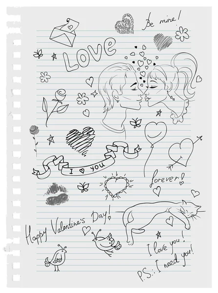 Hand-drawn love doodles — Stock Vector