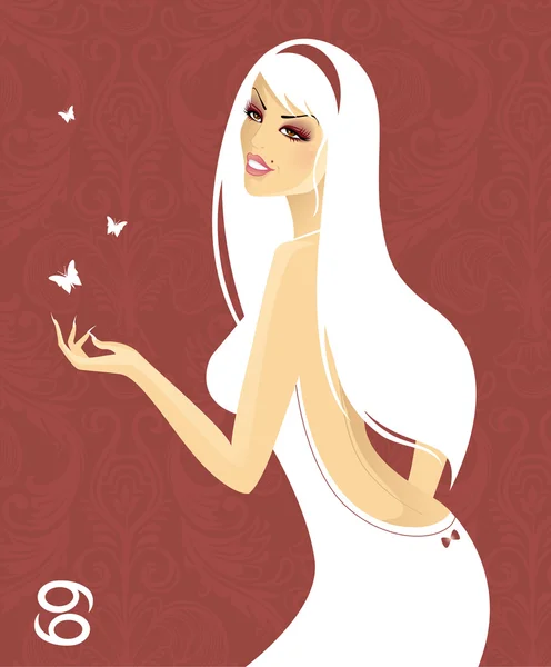 Beautiful girl in white dress - zodiac signs — Stock Vector