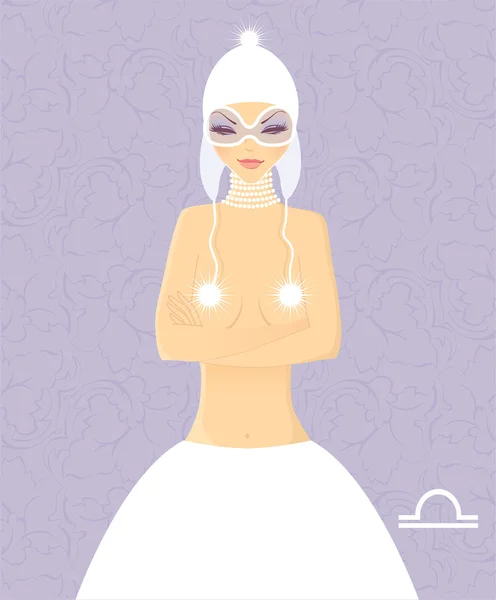 Hermosa chica en vestido blanco - signos del zodíaco (libra ) — Vector de stock