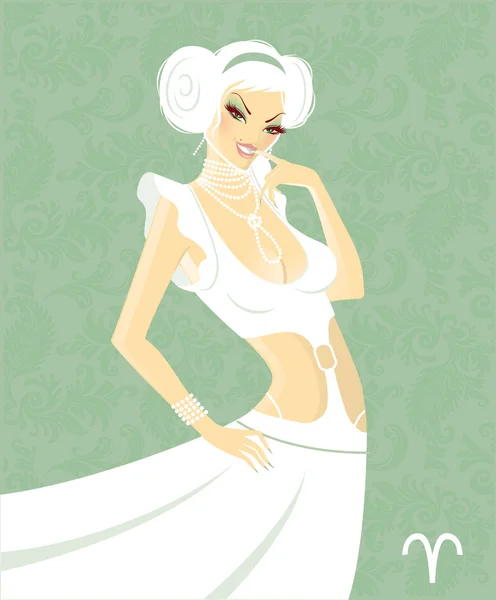 Красивая девушка в белом платье - знаки зодиака — стоковый вектор