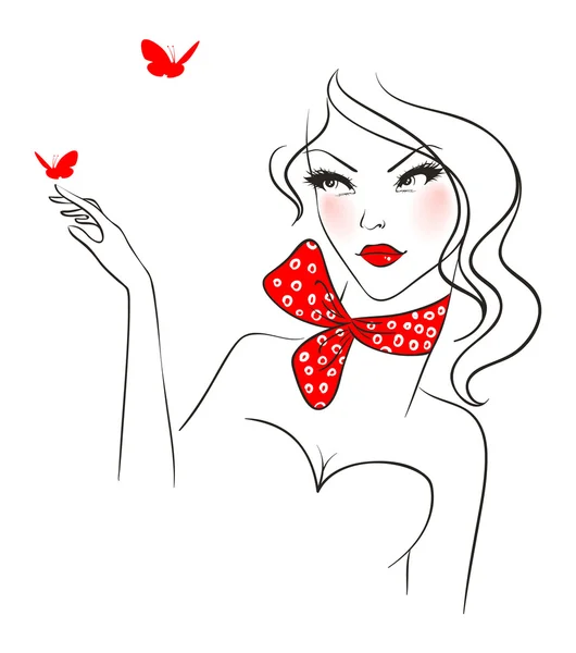 Vektorová ilustrace krásy ženy s motýlem — Stockový vektor