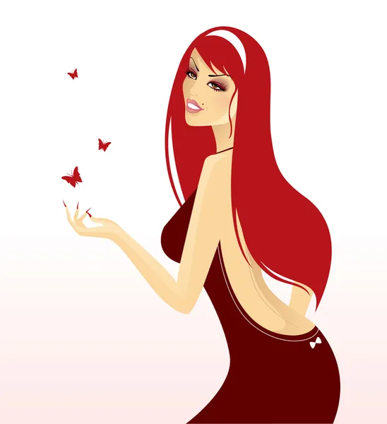 Illustration vectorielle de Beauté femme avec papillon — Image vectorielle