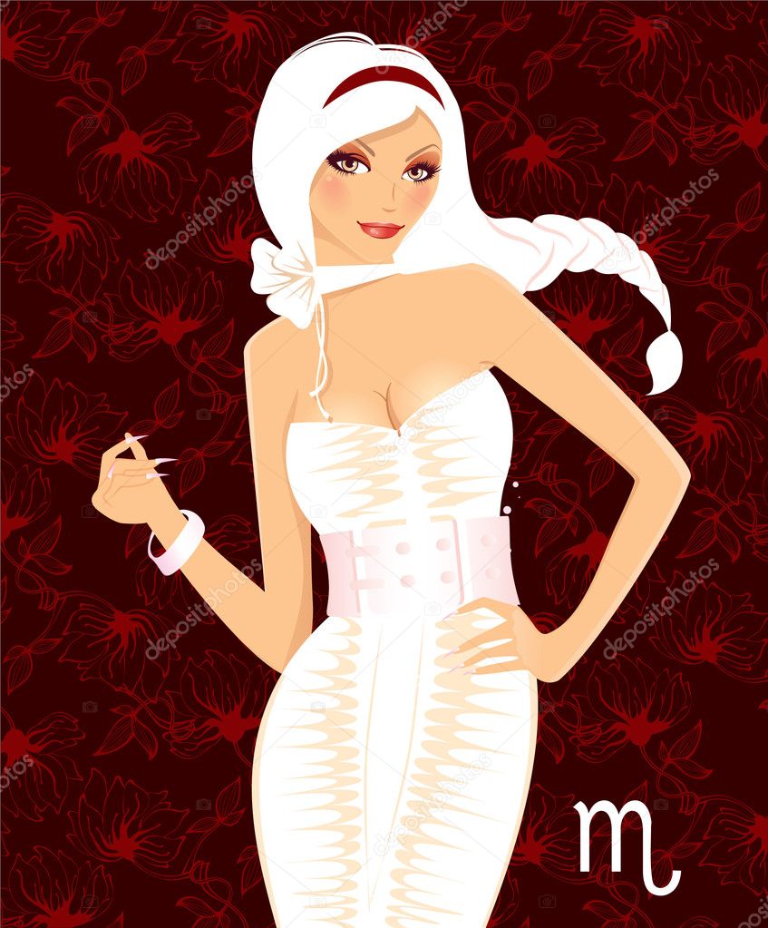 Beautiful girl in white dress - zodiac signs (scorpio)
