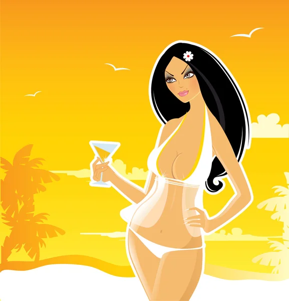 Ilustración vectorial de mujer de verano — Vector de stock