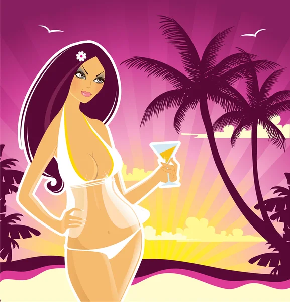 Ilustración vectorial de mujer de verano — Vector de stock