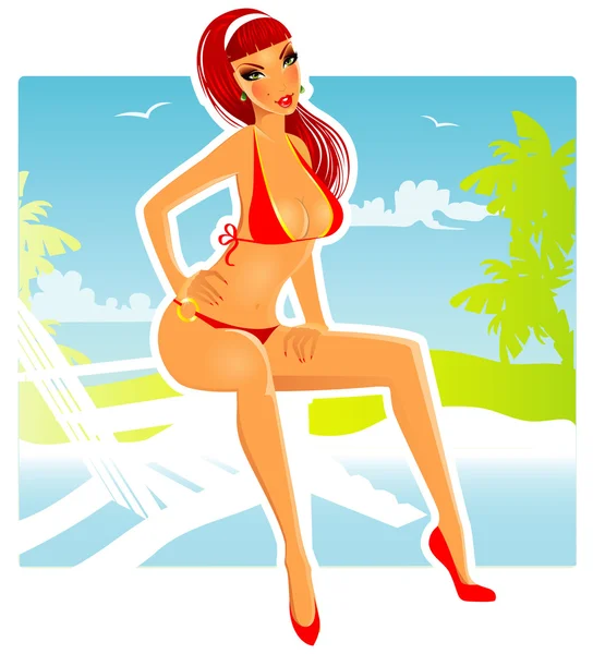 Ilustración vectorial de mujer de verano — Vector de stock