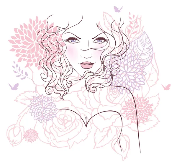 Belleza mujer floral — Vector de stock