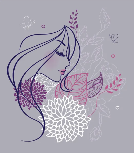 Belleza mujer floral — Vector de stock