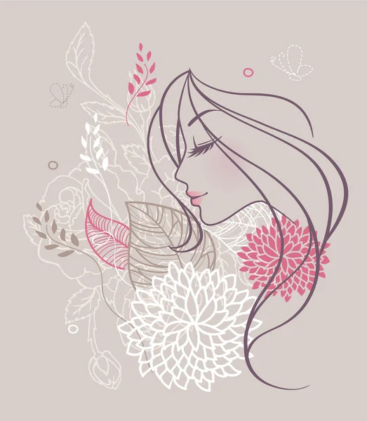 Belleza mujer floral — Vector de stock