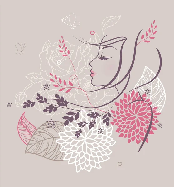 Belleza mujer floral — Vector de stock