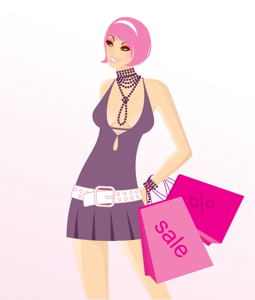 Shopping Femme — Image vectorielle