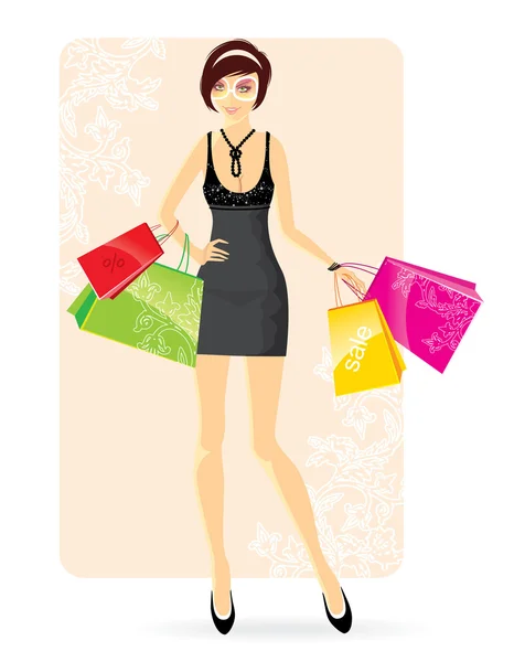 Shopping Femme — Image vectorielle