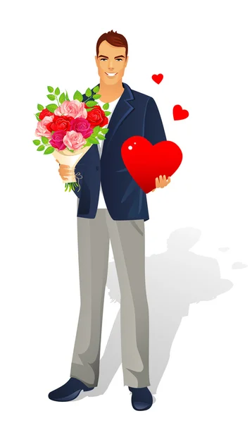 Vector illustration of Man with bouquet of roses — Stock Vector