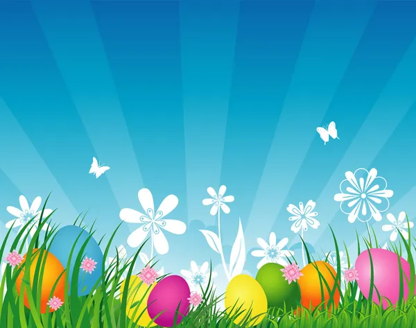 Oeufs de Pâques sur l'herbe — Image vectorielle