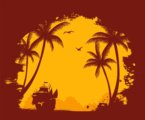 Illustration vectorielle du dos tropical avec paumes — Image vectorielle