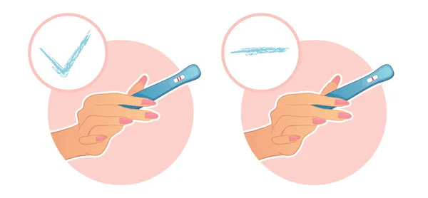Ilustración vectorial de la mano de la mujer tiene una prueba sobre el embarazo — Archivo Imágenes Vectoriales