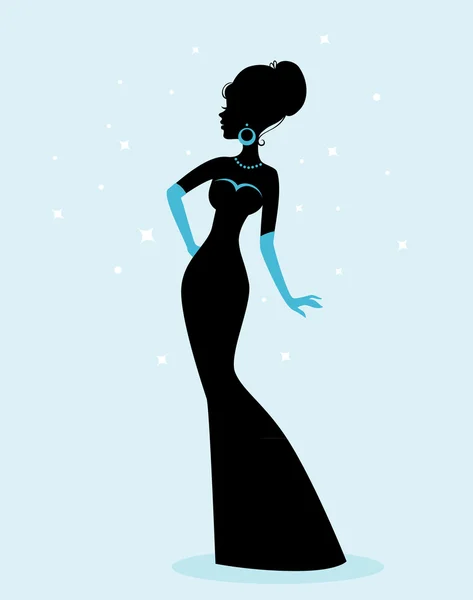 Silueta de mujer en vestido — Vector de stock