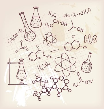 mano dibujar química sobre fondo