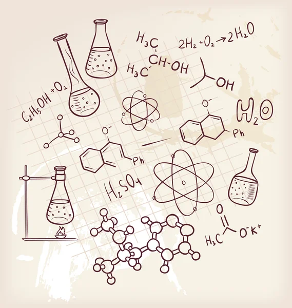 Chimie de dessin à la main sur fond — Image vectorielle