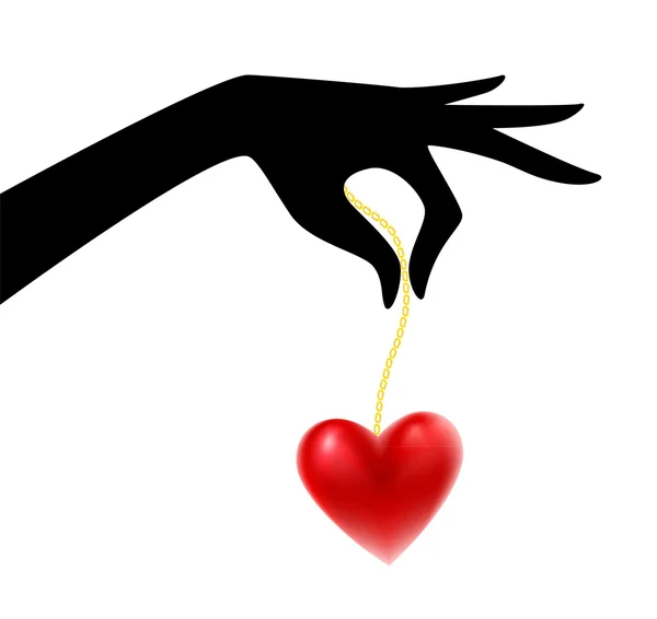 Donna mano silhouette con cuore — Vettoriale Stock