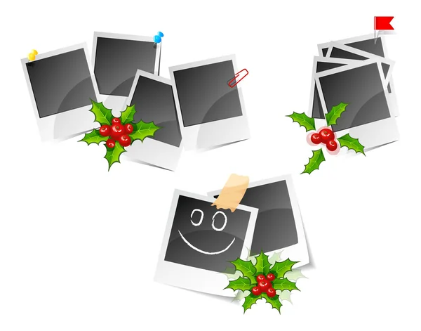 Cadre photo de Noël avec houx — Image vectorielle