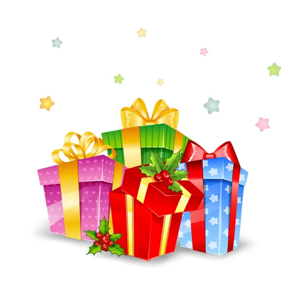Conjunto de coloridas cajas de regalo con arcos — Vector de stock