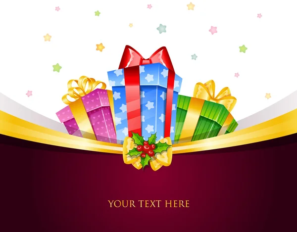 Cajas de regalo coloridas con arcos — Vector de stock