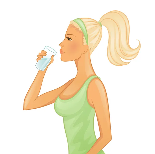 Mujer joven bebiendo agua — Vector de stock