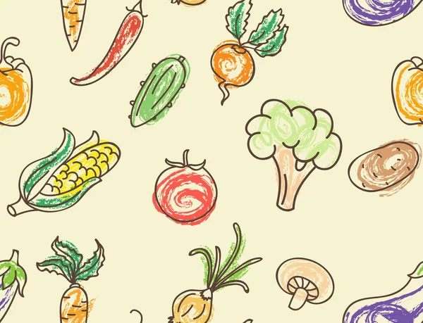 Doodle χρώμα λαχανικά χωρίς ραφή πρότυπο — Διανυσματικό Αρχείο