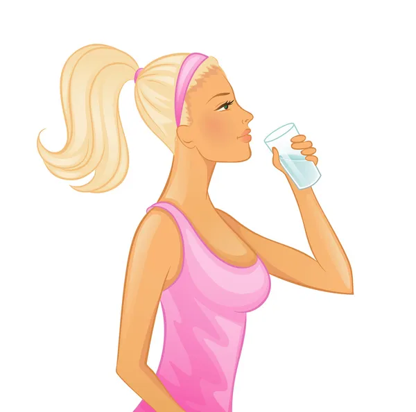 Mujer joven bebiendo agua — Vector de stock