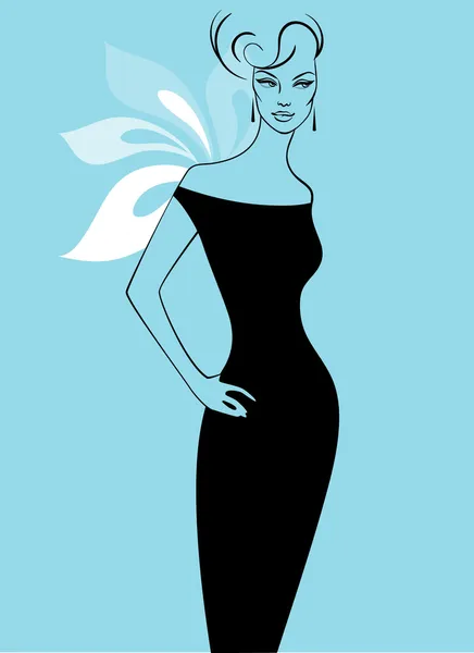 Silueta de mujer en vestido — Vector de stock