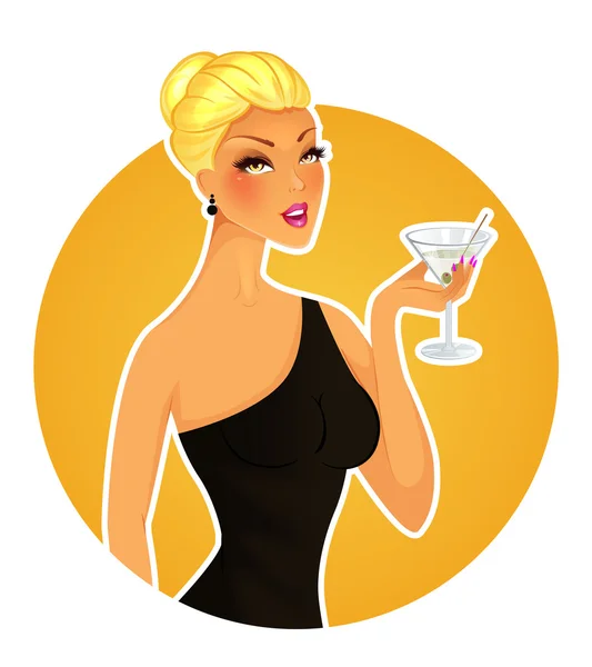 Beautiful woman with cocktail — Stock Vector