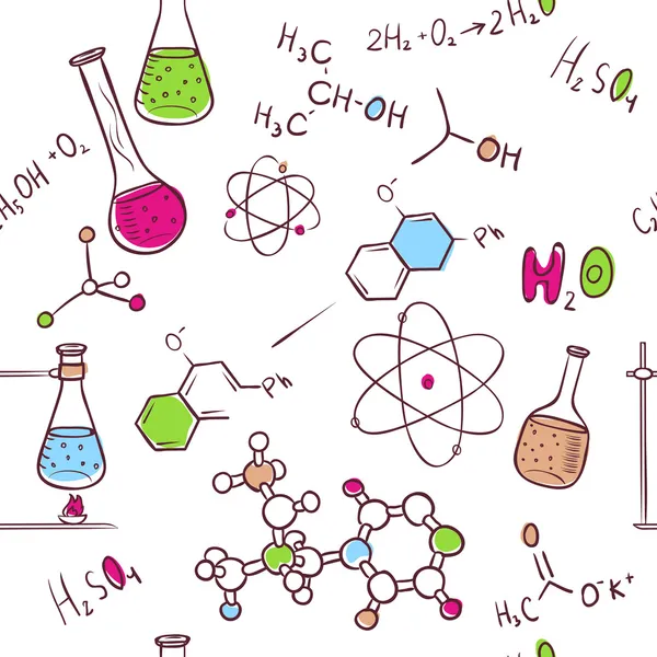 Desenho à mão padrão de química — Vetor de Stock